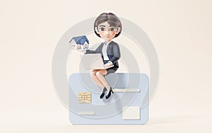 Business girl with house investing concept, 3d rendering