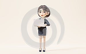 Business girl working with computer, 3d rendering