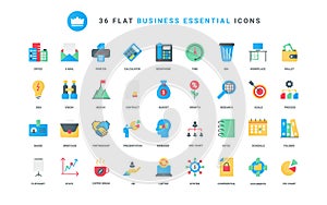 Business, goal management trendy flat icons set, confidential documents, office process