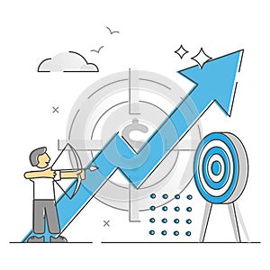 Business goals as profit target achievement process monocolor outline concept photo