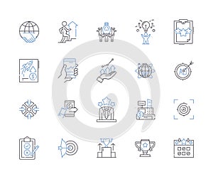 Business goals outline icons collection. strategy, finance, profitability, growth, sales, expansion, targets vector and