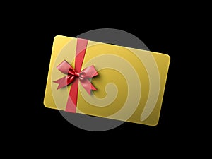 Business gold gift card with red ribbon bow on black background