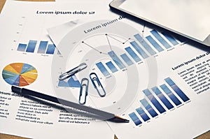 Business graph analysis report. Financial statistics dummy report. Accounting desk, Business concept