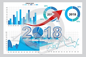 Business graph with arrow up and 2018, Business year 2018 Success