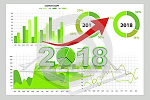 Business graph with arrow up and 2018, Business year 2018 Success