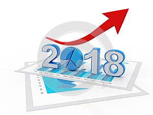 Business graph with arrow up and 2018 symbol, Business Success