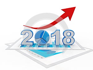 Business graph with arrow up and 2018 symbol, Business Success