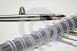 business graph chart, pen and notebook. Business concept