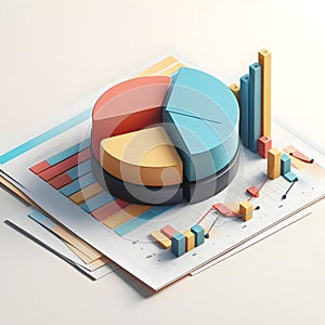 Business graph and chart on the white background. 3d rendering.