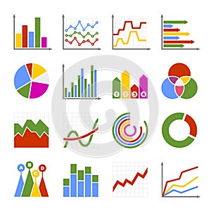 Business Graph and Diagram Icons Set. Vector