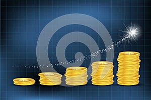 Business graph with dollar coins