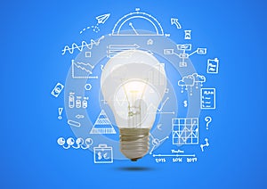 Business graph with illuminated light bulb concept for idea.