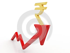 Business graph with Rupee sign. Indian Rupee growth concept. 3d rendering