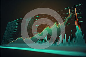 Business graph showing growth financial graphs, glowing lines and diagram on digital screen