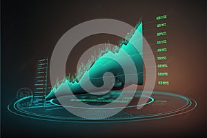 Business graph showing growth financial graphs, glowing lines and diagram on digital screen