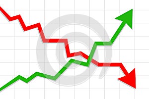 Business Graph Up and Down, Financial Green arrow up and red arrow down, Stock market concept. Vector illustration