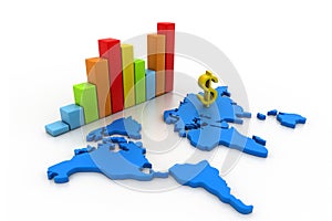 Business graph with world map