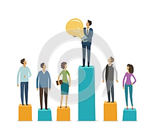 Business graphics, business people stand on column graphs. Idea, motivation, competition concept. Vector illustration photo