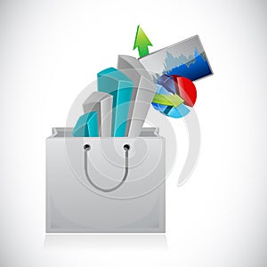 Business graphs inside a shopping bag.