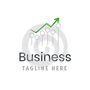 Business green arrow chart growth icon. Market statistic report logo template.