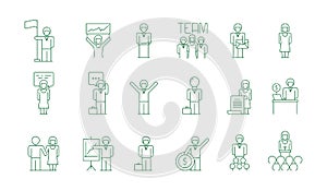 Business group icon. Office work people team meeting freelancer socializing colleague communications vector thin symbols