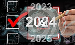 Business growing in 2024. analytical businessman planning business growth 2024, strategy digital marketing, profit