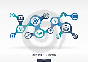 Business. Growth abstract background with connected metaball and integrated icons