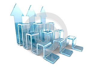 Business growth bar graph with rising success arrow