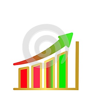 Business growth bar increasing graph with upward-pointing arrow template steady growth chart isolated on white background