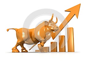 Business growth chart and bull