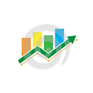 Business growth chart logo with arrow, bar and line chart diagram