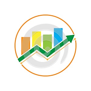 Business growth chart logo with arrow, bar and line chart diagram