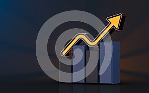 BUSINESS GROWTH CHART UP ICON  ON DARK BACKGROUND 3D RENDER CONCEPT