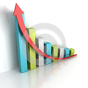 Business Growth Colorful Bar Diagram With Red Arrow Up