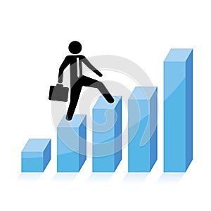 Business growth concept, businessman climbs graph bars