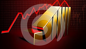 Business growth concept in metaphor chart showing gold market profit increasing towards future goals. Generative AI