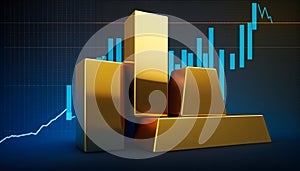 Business growth concept in metaphor chart showing gold market profit increasing towards future goals. Generative AI