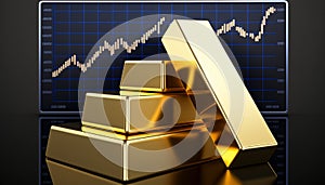 Business growth concept in metaphor chart showing gold market profit increasing towards future goals. Generative AI