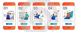 Business growth concept onboarding screens for mobile app