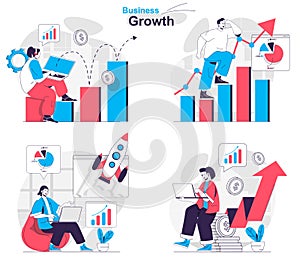 Business growth concept set. Profit growth, startup launch