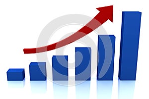 Business growth diagram with red arrow