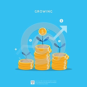 Business growth illustration for smart investment concept. Profit performance or income with pile coins symbol