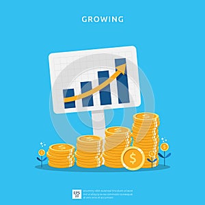 Business growth illustration for smart investment concept. Profit performance or income with pile coins symbol of return on