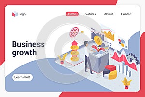 Business growth isometric landing page vector template