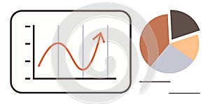 Data Analytics Concept with Line Graph and Pie Chart Growth and Statistical Analysis