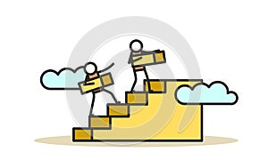 Business growth vector concept illustration. Man and woman mission ambition success finance profit. Progress direction leadership