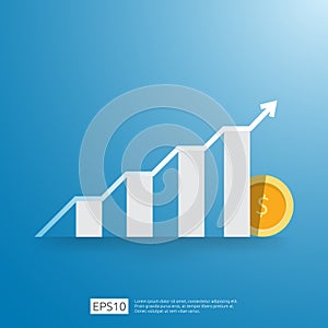 business growup chart bar with arrow direction. Finance growth vision stretching rising up. Return on investment ROI. increase