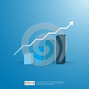 business growup chart bar with arrow direction. Finance growth vision stretching rising up. Return on investment ROI. increase