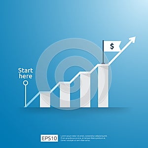 business growup chart bar with arrow direction. Finance growth vision stretching rising up. Return on investment ROI. increase