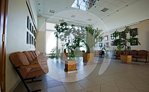 Business hall interior with armchairs